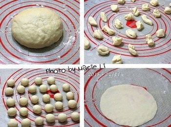 step4: 醒好後的麵糰分割成 8g/一份
一共可做出 28 顆小籠湯包

分割好的麵糰揉圓
再一一擀成圓薄片狀
盡可能擀得越薄越好喔！