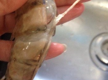 step4: 用手/ 牙籤挑起蝦腸