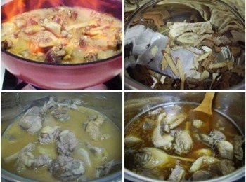 step3: 溫度夠它會自然燒透酒精(排煙機記得先關掉哦) 懶的顧爐所以今天交給快鍋完成燉煮ˊ 在內鍋加入薑母鴨料理包ˊ 然後將拌炒完成也燒透酒精的所有<span class="group_1">材料</span>一起倒入內鍋裡ˊ 並加入酌量的水ˊ完成最後燉煮即可。