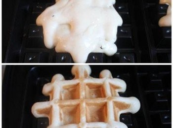 step3: 將鬆餅機預熱, 加入適量的麵糊後, 蓋上蓋子, 烤到表面呈現金黃色