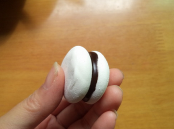 step16: 再放上一個棉花糖，放一邊待巧克力凝固即可。