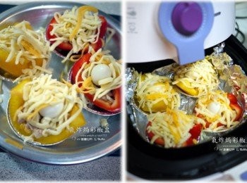 step3: 3.最上面撒上起士絲後，放入氣炸鍋180度6分鐘