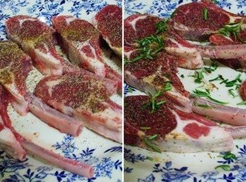 step3: 將<span class="group_2">調味</span>均勻灑上小羊小排ˊ 迷迭香取葉片切細碎ˊ淋上酌量橄欖油ˊ 略為按摩幫助吸收入味