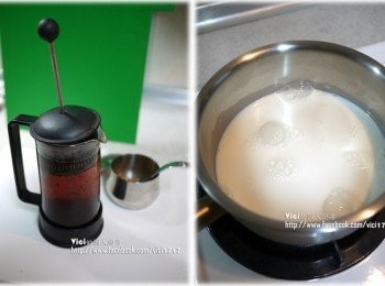step1: 用100度熱開水沖泡伯爵茶葉，5分鐘。鮮奶加熱即可熄火