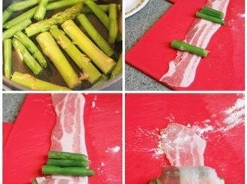 step1: 將蘆筍/四季豆切段(約與肉片同寬), 燙熟備用