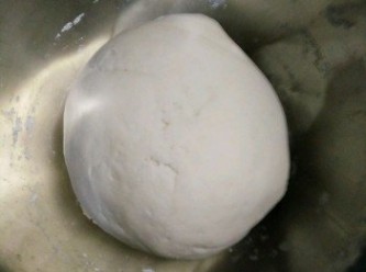 step2: 麵粉加入酵母，清水，一小撮鹽和麵，揉成光滑的麵團，蓋上保鮮膜發酵。
