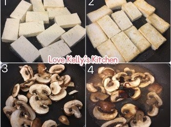 step2: 熱好油鑊煎豆腐煎至兩邊金黃色，放在碟上備用；