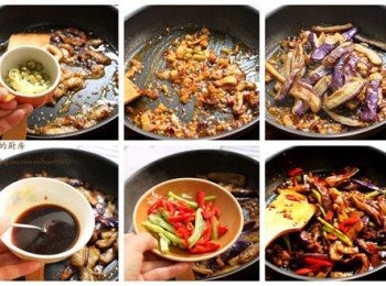 step7: 茄子差不多做好的時候，取一隻砂鍋燒熱，茄子好了馬上倒入砂鍋中，這時候鍋邊咕咚咕咚的冒泡，好有食慾的場面。