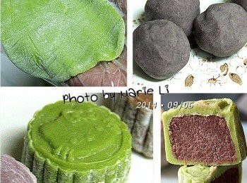 step8: 《抹茶冰皮月餅》

裡面包了純《烏豆沙》餡
抹茶與紅豆的融合一直是非常對味的組合
茶香混著豆香，好好吃~