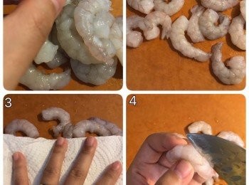 step2: 蝦洗乾淨後去腸，用廚房紙抺乾水份
