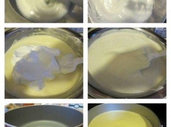 step2: 2:(A)將蛋白用電動打蛋器打到呈魚眼泡形狀時，加入1/3的白糖。繼續打到比較濃稠的狀態，再加入1/3白糖。
再打到表面開始出現紋路的時候，加入剩下的1/3直到把蛋白打發到接近硬性發泡的程度即可。 （不需打到硬性發泡）。打發好的蛋白，能拉出一個尖尖的角，角的頂端稍微彎曲。 (濕性發泡)