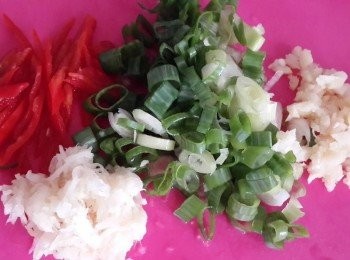 step2: 其他<span class="group_1">食材</span>切成細絲與洋菜條混合~在將全部佐料到入拌勻即可~放入冰箱冷常後就是好吃的涼拌菜囉