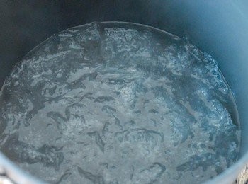 step2: 用水先泡浸大菜絲10分鐘，然後將大菜絲、60克糖和水(400毫升）放入鍋內，用中火煮至溶化