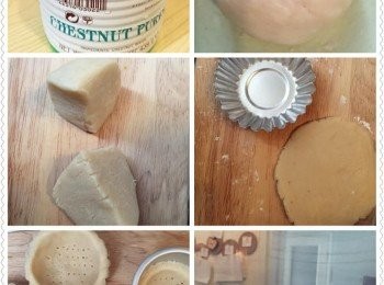 step1: 撻皮：
1. 中筋麵粉篩好，加入鹽、初榨椰子油搓成麵包糠狀態，加入龍舌蘭糖漿拌勻搓合。
2. 撻模抹些油份方便脫模，撻皮平均壓入撻模底及邊緣，用手指壓實。
3. 撻皮放入冰箱冷藏約20分鐘，烤箱預熱180度。
4. 取出撻皮，放入烤箱烘烤約15分鐘，取出備用。



酪梨栗子忌廉︰
1. 酪梨去核，切細，放入攪拌機，加入燕麥奶，攪拌成忌廉狀`。
2. 栗子蓉放入大碗內，開動打蛋器先打至幼滑，加入酪梨忌廉、糖及蘭姆酒再完全打匀至酪梨栗子忌廉。
3. 放入擠花袋備用。