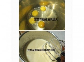 step3: 放入鋼盆內.糖粉分次加入.用電動攪拌器打發至乳白香草冰淇淋狀(過程大約要8分鐘