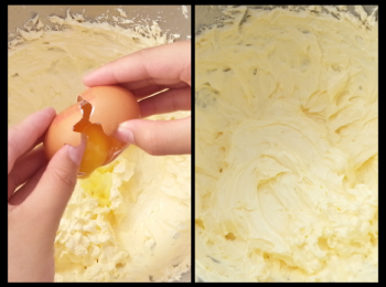 step2: 加入雞蛋，繼續打至鬆軟狀。(用高速大約1/2~1分鐘)