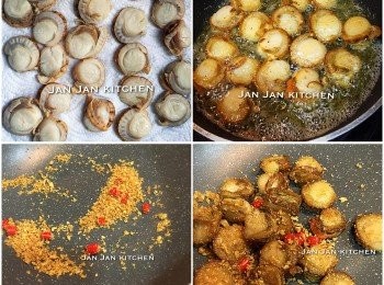 step1: 指天椒、乾蔥頭切粒，帶子解凍去腸洗淨印乾水，略醃。沾上生粉炸熟或煎熟盛起，下油爆香乾蔥及指天椒，下馬拉盞炒出香味，帶子回鑊炒勻即可。
* 馬拉盞即類似炸蒜蓉，不過較惹味，超市有售。