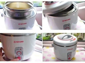 step4: 輕輕的保持平衡將內鍋平放於電鍋內，才不會因為晃動而造成內鍋米飯不均勻分布，煮出來的米飯就會因為水分吸收不一而軟硬不一喔!