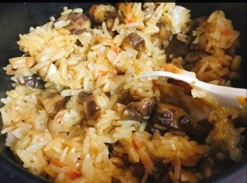 step2: 。米和糯米一齊放入recolte小飯煲用basic mode 40mins
。煮米和糯米15分鐘後，放入炒香嘅材料