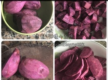step1: 將紫薯洗乾淨去皮(A 250g切粒及B 250g切片)