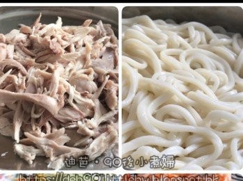 step2: 雞攤凍後，去皮去骨，滅成雞絲即可。