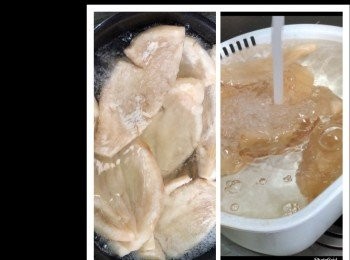 step5: 燒大地魚煮上湯，落冬菇蝦米肉片火腿津白。