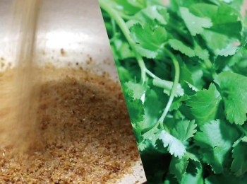 step4: 香菜切粗段。
香菜 、花生粉是最為特色元素, 備好作配料, 一般都會加上。