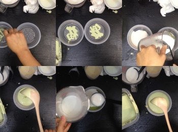 step9: 先下班蘭<span class="group_1">椰汁年糕</span>糊，中火隔5分鐘至表層凝固，再下<span class="group_1">椰汁年糕</span>，再蒸5分鐘，之後相間逐層蒸至滿模，最後蒸15分鐘，之後徹底放涼脫模後即成。