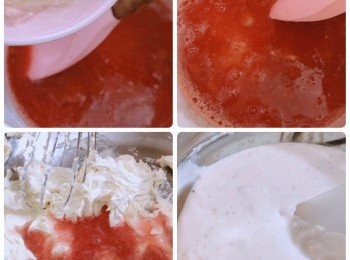 step9: 逐少倒入士多啤梨醬再繼續打勻至混合；