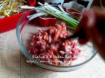 step1: 豬肉碎放大碗內 , 加入<span class="group_2">醃料</span>拌勻靜待30分鐘