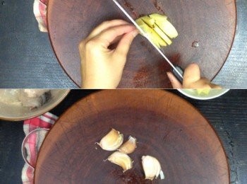 step9: 蒜頭去皮、薑去皮切片
芫茜去根切段、指天椒去蒂備用