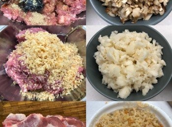 step3: 醃料：醬油麴一匙，蠔油兩匙，原糖一茶匙，粟粉兩匙，自製薑粉半匙，蛋白一隻，胡椒粉少許，油一匙，麻油少許
冬菇醃料：粟粉，原糖，油 各適量；
# 梅頭碎肉加入瑤柱碎拌勻後加入所有醃料，用幾隻筷子攪拌至起膠放回雪櫃備用，包燒賣前才把馬蹄和已醃好的冬菇(留起一些放面用)加入拌勻，再攪拌至起膠(這個份量大約做到65粒左右)