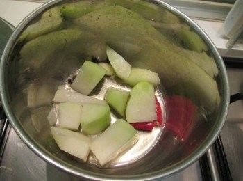 step3: 再煮滾,放入步驟1拌勻,倒入昆布柴魚高湯蓋鍋蓋燜煮至大頭菜變透明.