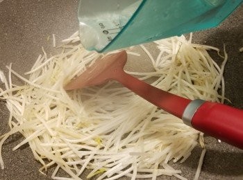 step5: 再加入100g水,蓋上蓋煮芽菜用大火煮1分鐘,連水裝起備用(煮1分鐘就夠,不要煮太長時間)