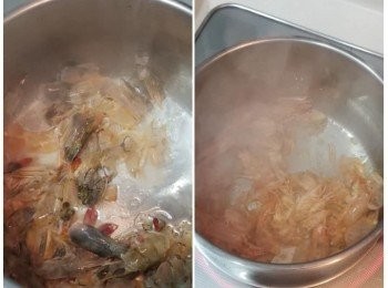 step2: 鍋下油，爆香蝦殼及蝦頭，至帶啲燶。