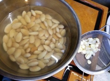 step8: 將己經去皮的杏仁加少許水及10g北杏