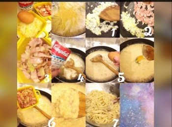 step2: 落些少橄欖油，將洋蔥炒香，加入煙肉 ，一齊炒，將洋蔥煙肉盛起備用