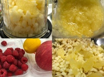 step1: 檸檬去皮去衣去籽 只要果肉。
蘋果去皮去籽後切小粒(因應個人口感大粒小粒隨個人喜歡),把一部份蘋果粒加入檸檬肉 用攪拌機攪蓉