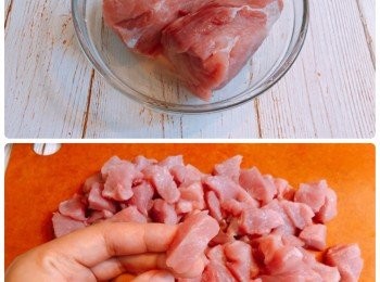 step1: 將瘦肉洗乾淨用廚房紙吸乾水份，可以切粒、切條或用攪拌機攪碎；