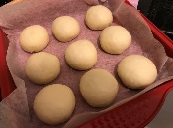 step5: 將麵團進行造型，放在焗盤上，在麵團上噴些少水，蓋上保鮮紙，放入焗爐內，發酵約50分鐘至兩倍大