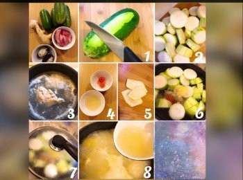 step1: 煲前準備：
節瓜用刀背刮毛洗淨備用，將節瓜切件，瘦肉飛水5分鐘去除雜質，鹹蛋將蛋白和蛋黃分開，