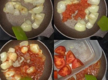 step9: 大火熱鑊，轉中火，先下洋蔥炒香，之後下蕃茄蓉炒勻