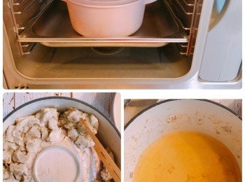 step3: 燉好之後，取出乾肉，拎開中間的飯碗，肉汁就會流出，便完成