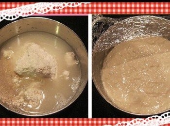 step1: 拌好所有液種材料，置室溫靜置一小時後，用保鮮膜蓋好放雪櫃，隔天待用（至少18小時）。

右圖是隔天發酵後的樣子， 內有明顯氣泡及明顯漲大了。