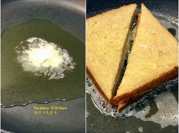 step5: 平底鍋倒入兩大匙油、一小塊奶油（增添奶香風味），以中小火加熱