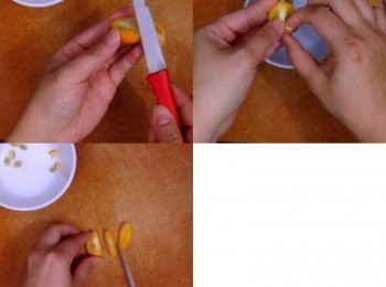 step3: 每粒金桔切4-6瓣，去蒂去核