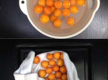 step2: 金桔先用鹽水浸半小時，之後洗淨抹乾
