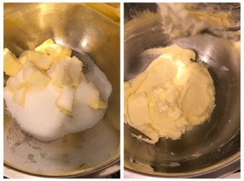 step2: 先將粉類及鹽過篩
用電動打蛋器將牛油和糖打至滑身