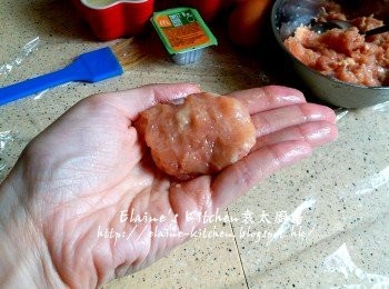 step7: 將適量雞蓉用手壓成塊狀(大小隨意呢)