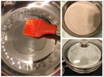 step6: 蒸碟掃油，將糕糊倒入，包上錫紙，水滾後大火蒸20分鐘